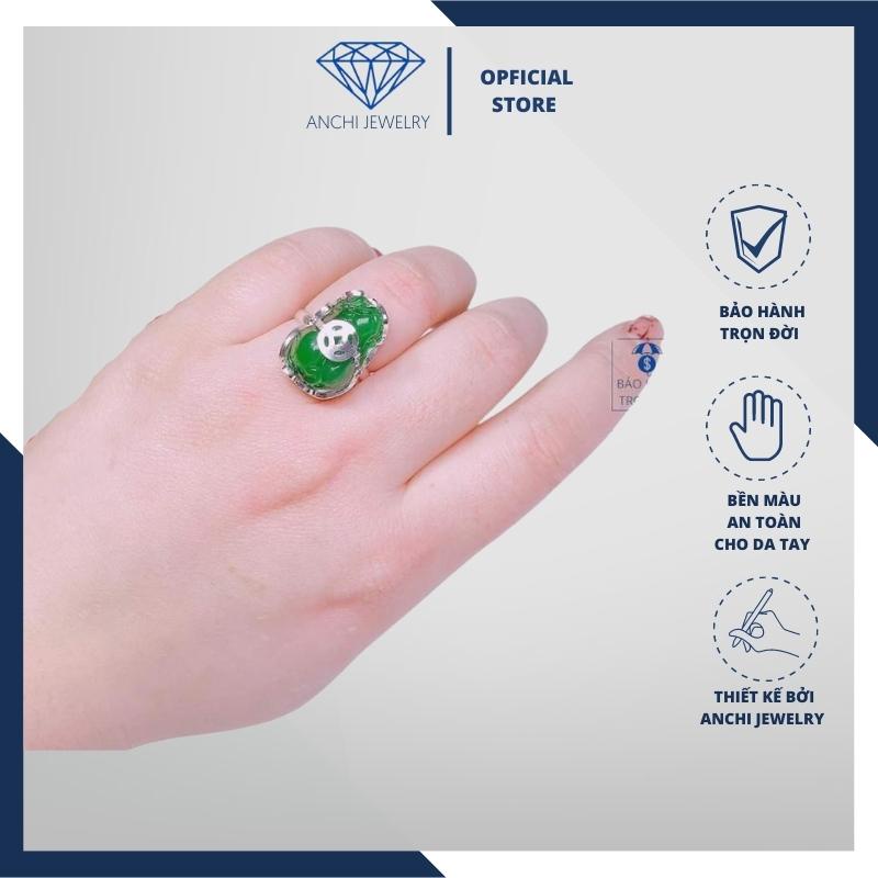 Nhẫn tỳ hưu đá phong thủy, bạc ta nguyên chất Anchi jewelry