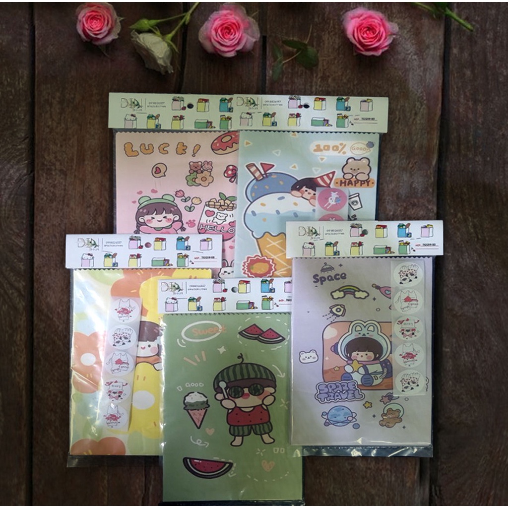 Set 5 túi giấy mini siêu kute [Tặng kèm sticker niêm phong], túi quà tặng size 12x19cm, họa tiết dễ thương - DIN Store