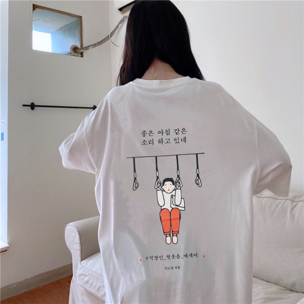 Áo thun tay lỡ  Chữ Hàn  phông Unisex nam nữ tee oversize form rộng pull Ulzzang Streetwear Hàn Quốc vải mềm