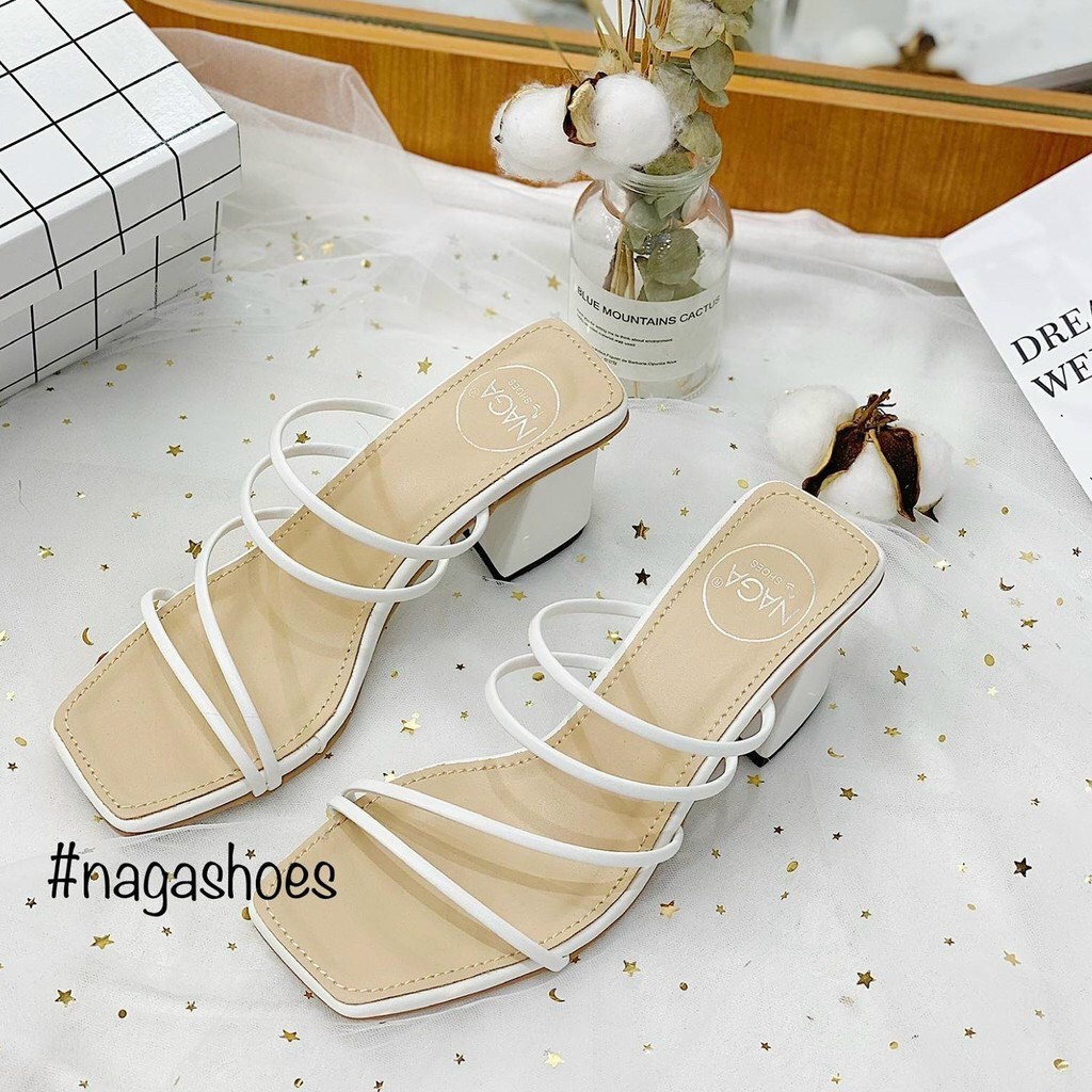 Dép nữ gót 5cm phối dây tròn cách điệu