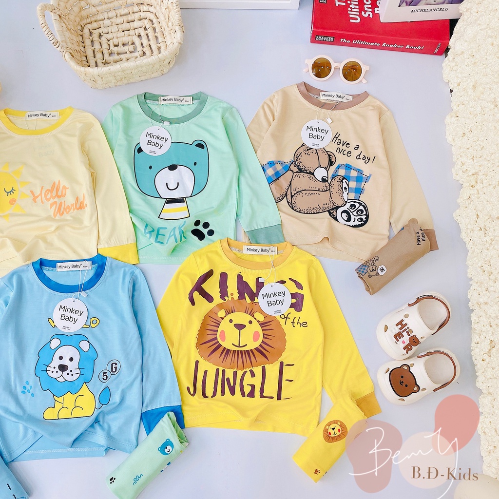 SALE BỘ THUN LẠNH MINKY MOM  DÀI TAY IN HÌNH DỄ THƯƠNG CHO BÉ CAO CẤP SIZE 8-28KG(DTV)