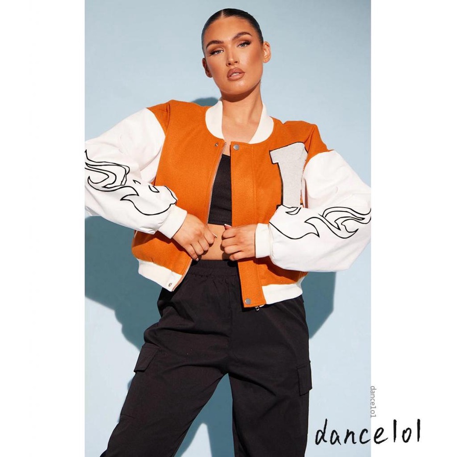 Áo Khoác Bóng Chày Nữ Tay Dài Khóa Kéo 1O1