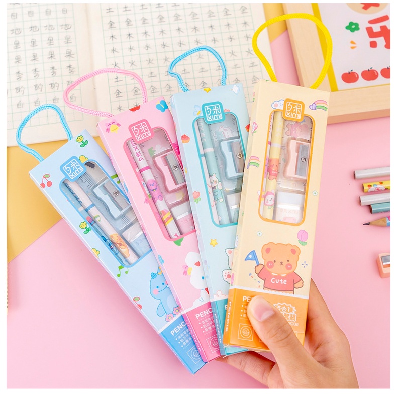 Bộ 5 dụng cụ học tập Muji tiện lợi, quà tặng học sinh dễ thương nhiều màu lựa chọn SR032