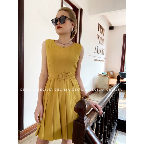 Váy ly sát nách kèm đai STELLA Dress thiết kế bởi CECILIA - vàng mù tạt