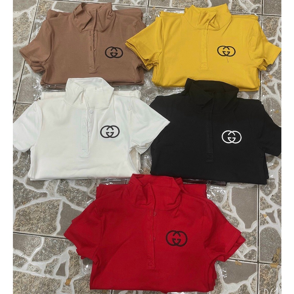 Áo thun nữ cổ bẻ polo logo hiệu bên ngực tay ngắn xinh hs