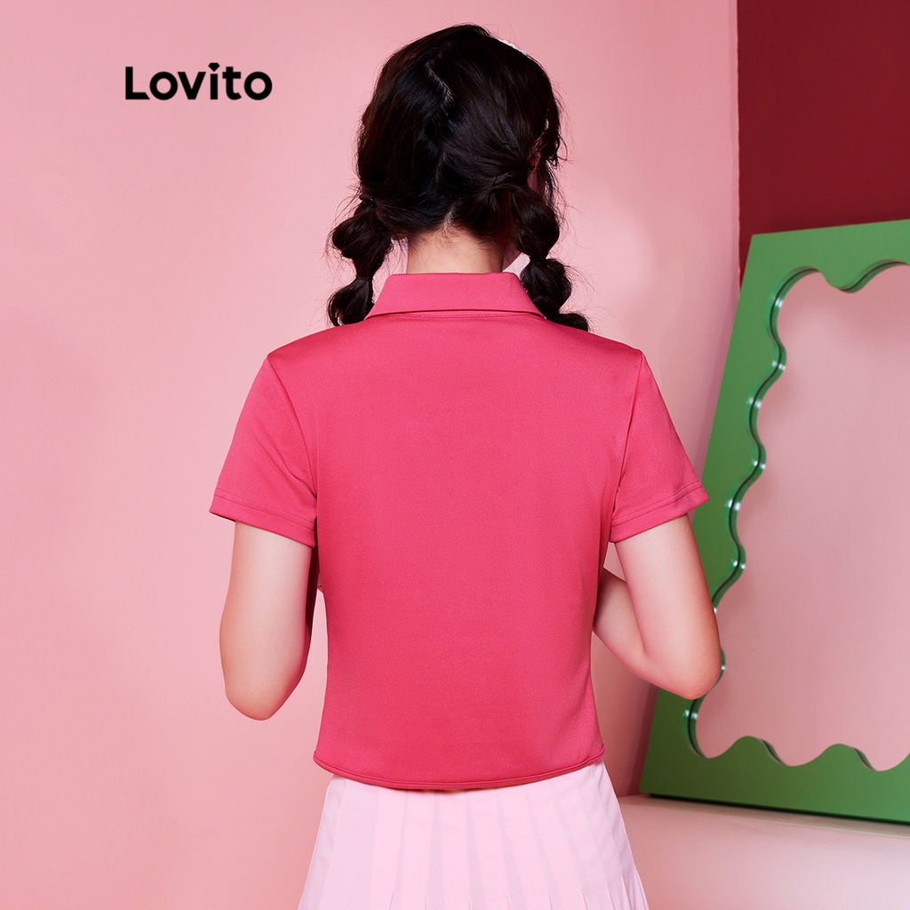 Áo thun (Lovito Exclusive) DOPAMINE GIRLS Đơn giản Cut Out Collar Polo Preppy L28AE024 (Đỏ hồng)