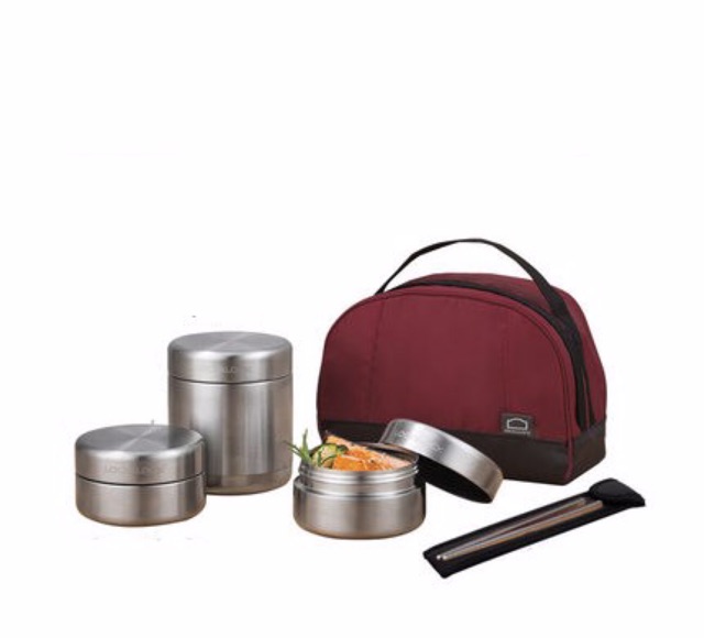 Bộ hộp cơm giữ nhiệt lock&lock LHC8015, gồm 3 hộp bằng inox kèm đũa và túi giữ nhiệt | BigBuy360 - bigbuy360.vn
