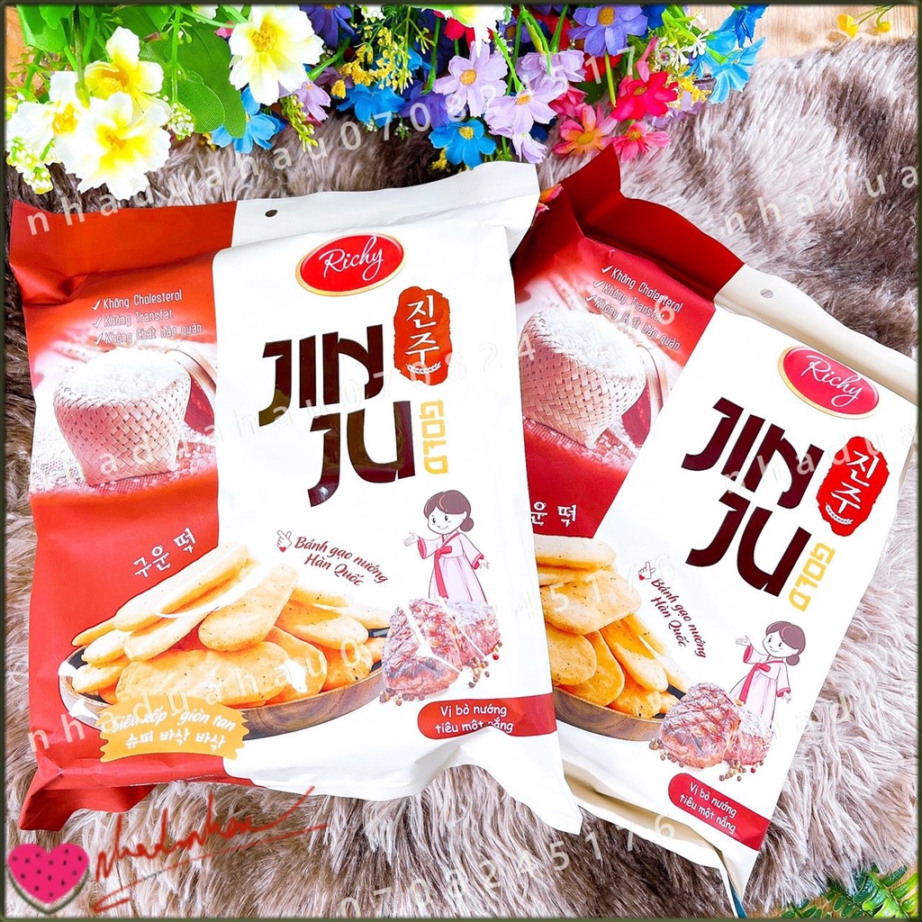 Một gói bánh gạo giòn vị bò nướng tiêu BBQ/ vị Ganjang mật ong JinJu  Hàn Quốc gói 120gam