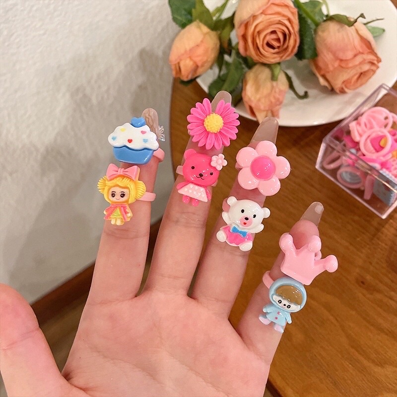 Hộp 16 nhẫn đeo ngón tay nhiều họa tiết cho bé
