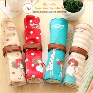 Túi đựng bút vải cuộn tròn 12 ngăn khóa bấm