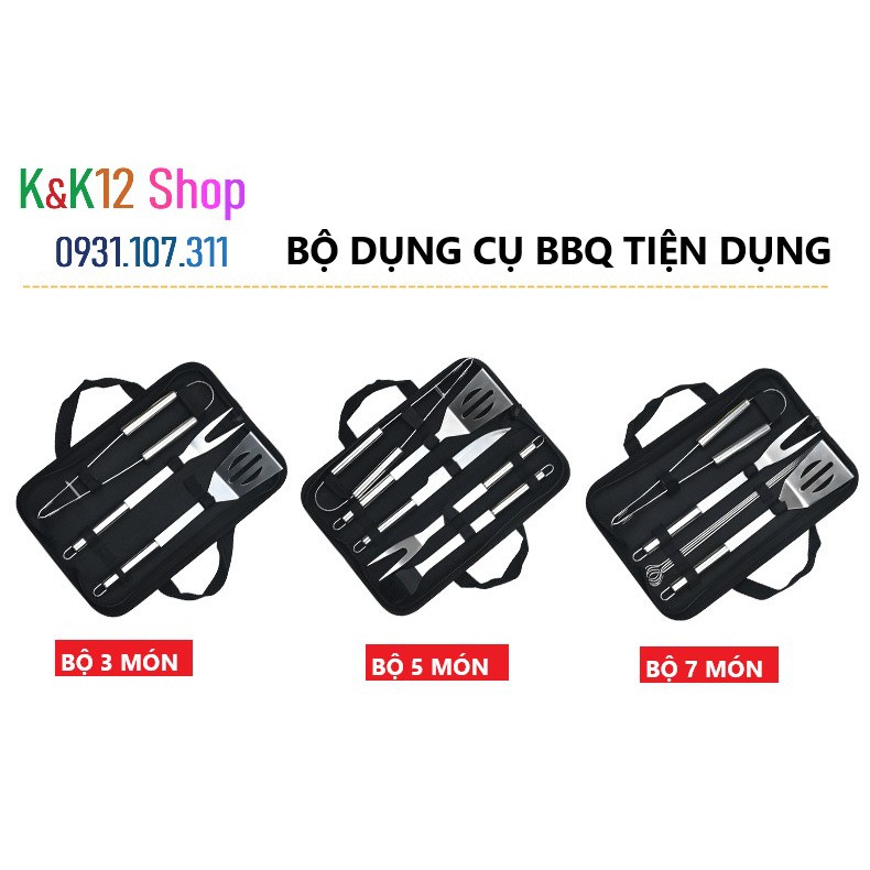 [ Độc quyền] Bộ dụng cụ BBQ tiện dụng, có túi bọc dễ dàng lưu trữ mang theo cho picnic, nướng ở sân vườn tại gia.