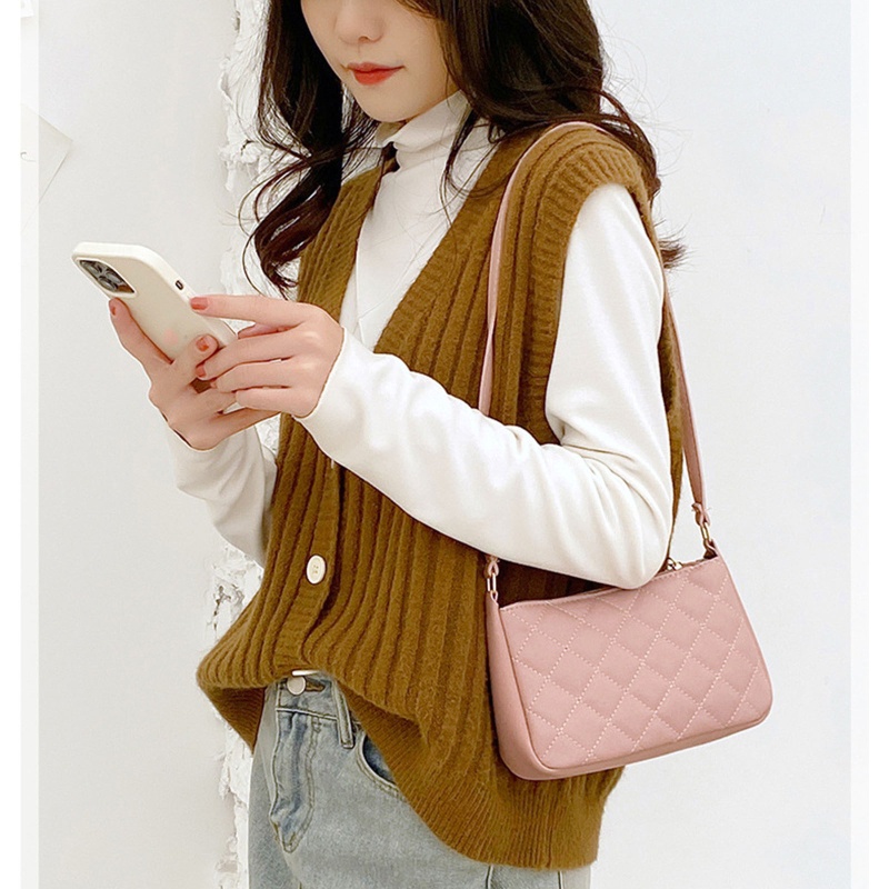 Túi Đeo Vai / Xách Tay Bằng Da Màu Trơn Có Dây Kéo