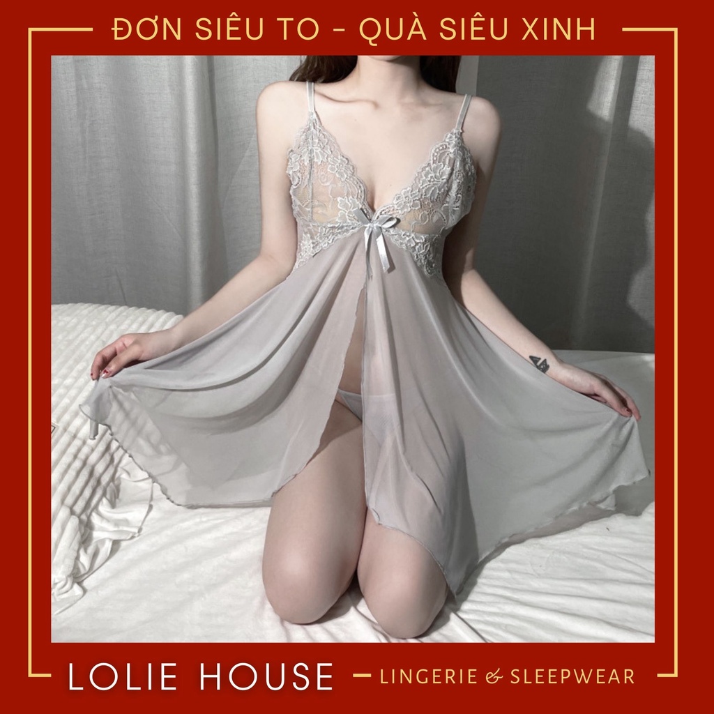 Váy ngủ sexy gợi cảm phối ren xuyên thấu Đầm ngủ sexy voan mỏng quyến rũ cho nữ LOLIE HOUSE - VN36