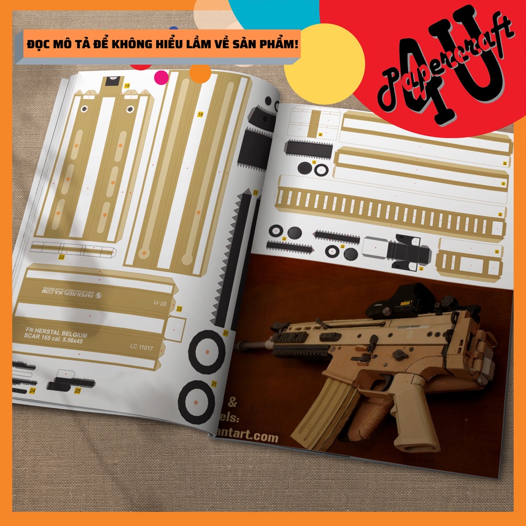 Mô hình giấy 3D , đồ chơi lắp ráp PUBG - SCAR-L tỉ lệ 1:1