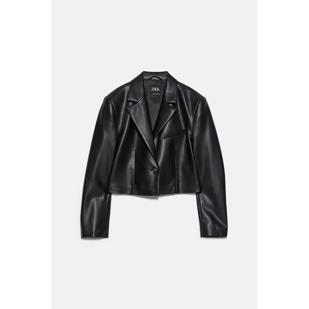 ÁO KHOÁC NỮ BLAZER DÁNG LỬNG DA MÀU XANH ĐEN