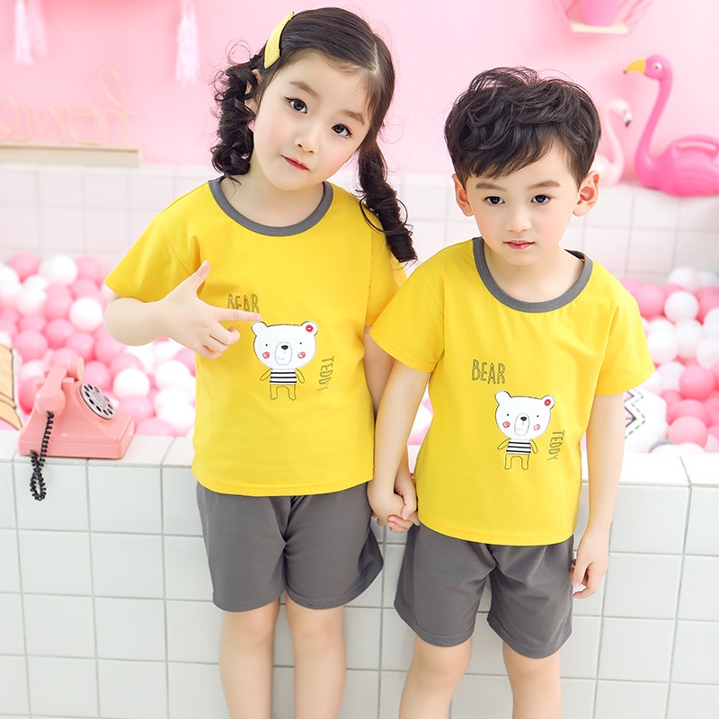 Bộ Áo Thun Cotton Ngắn Tay + Quần Short Thời Trang Hàn Quốc Cho Bé 90-160cm