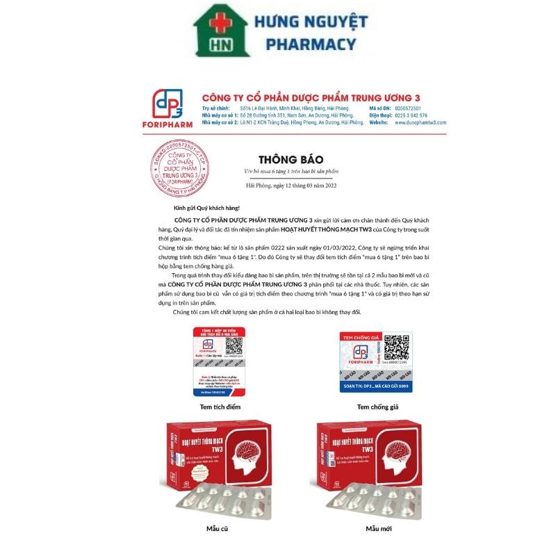 Hoạt Huyết Thông Mạch TW3 hỗ trợ hoạt huyết thông mạch, cải thiện tuần hoàn máu não
