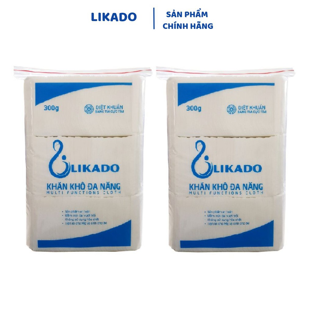 [LIKADO] Khăn khô đa năng Likado gói 300g kích thước (14x20cm) (2 gói)