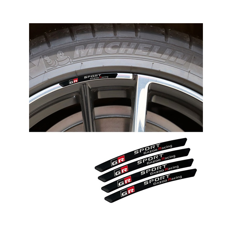 Set 4 Miếng Dán 3D Bằng Nhôm Trang Trí Trục Bánh Xe Hơi Toyota GR Sport Gazoo Racing C-HR RAV4 Mirai Avensis Prado Prius VVT-I 4WD
