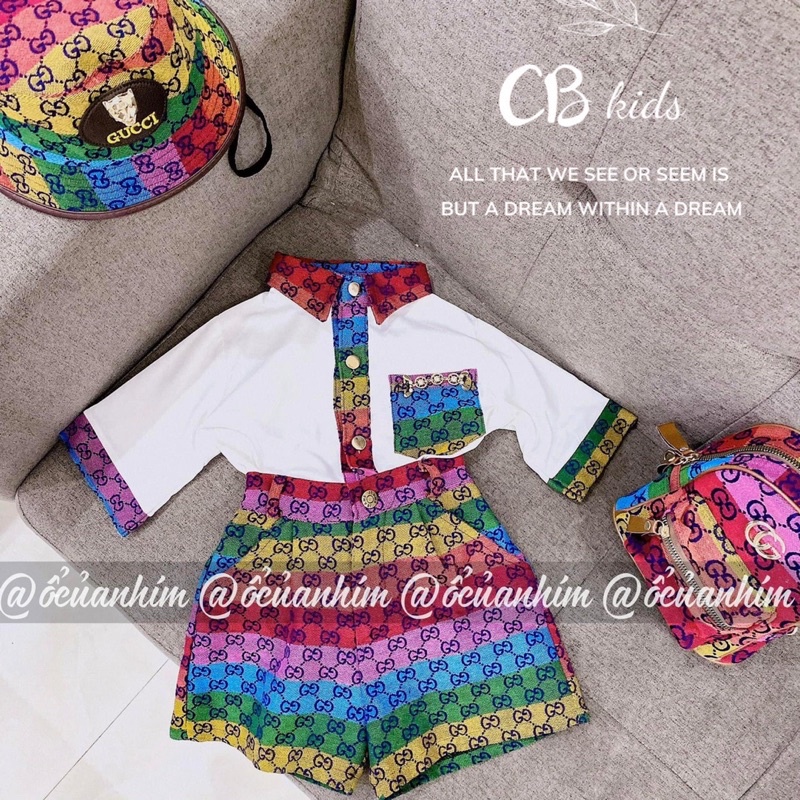 Set bộ GC sắc màu túi ngực kèm mũ nón cho bé gái