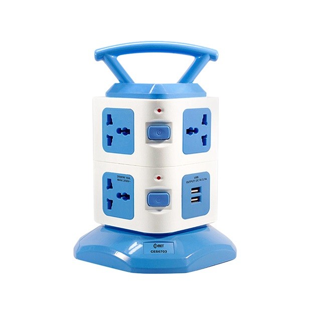 Ổ Cắm Điện COMET CES6703 (7 lỗ cắm + 2 cổng USB) (Xanh dương nhạt)