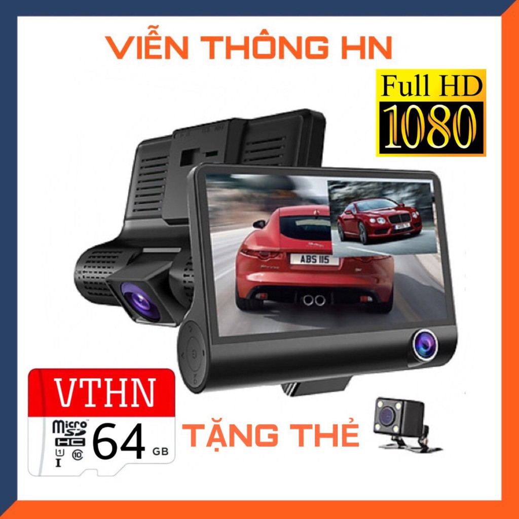 Camera hành trình ô tô 3 mắt camera full HD 1080, camera oto sau chống nước - bộ 3 camera - TẶNG THẺ 64GB