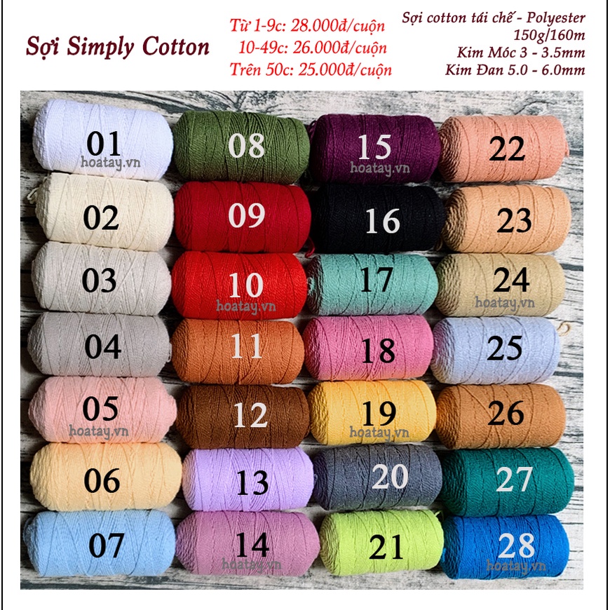 Sợi Simply Cotton dùng móc túi, mũ, thắt macrame