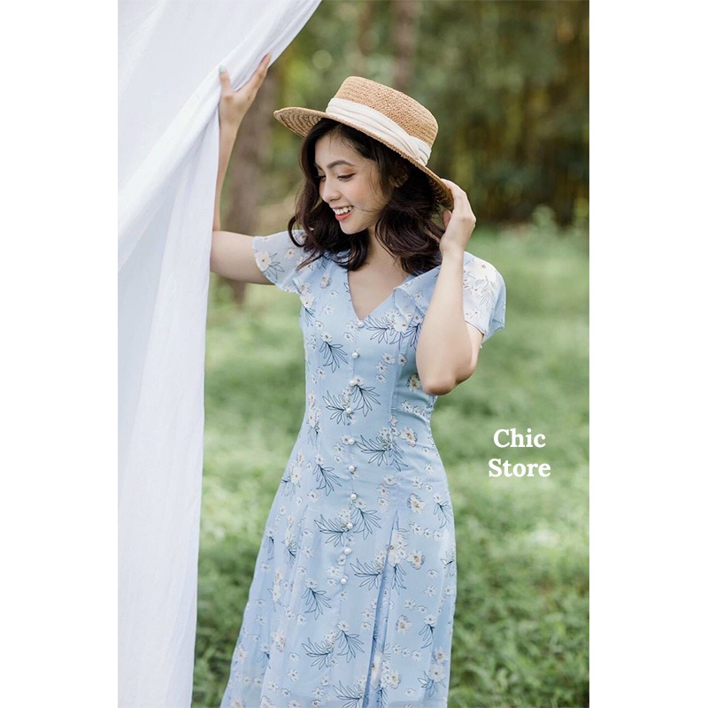 Đầm hoa nhí tím dáng dài vintage Đầm váy công sở thiết kế Chic.Storậ