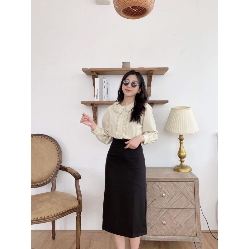 Chân Váy Chữ A dáng dài 70cm sẻ phía sau Hàn Quốc A70-2