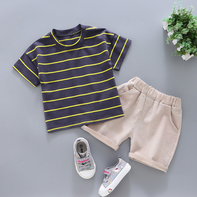 Set Áo Thun Tay Ngắn &amp; Quần Short Hoạ Tiết Kẻ Sọc Cho Bé Trai