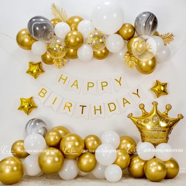 Set bóng trang trí sinh nhật, trang trí thôi nôi tone vàng gold sang trọng - TẶNG kèm phụ kiện