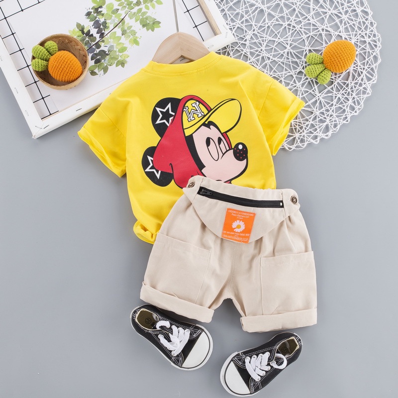 Set Áo Thun Bé Trai Áo Thun Cotton Quần Kaki Bé Trai Hình Mickey Trùm Khoác Cho Size Từ 1 - 4 Tuổi