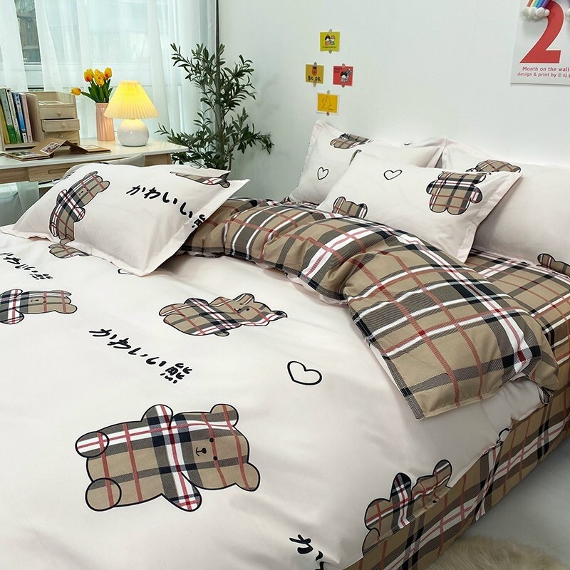 Bộ chăn ga gối cotton poly- mẫu gấu xinh (luis bedding shop miễn phí bo chun )