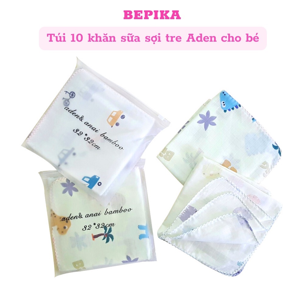 Túi 10 khăn sữa sợi tre Aden & Anais in hình cho bé loại đẹp 32 x 32cm