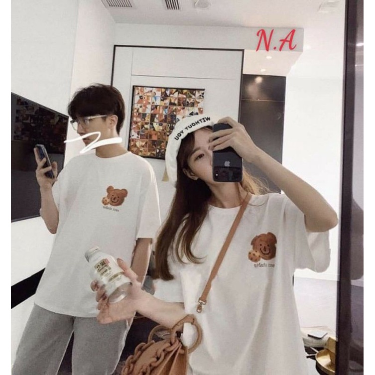 Áo phông tay lỡ nam nữ unisex form rộng Gấu AD ăn bánh in tim ullzang vải cotton mịn giá rẻ mặc đơn đôi nhóm