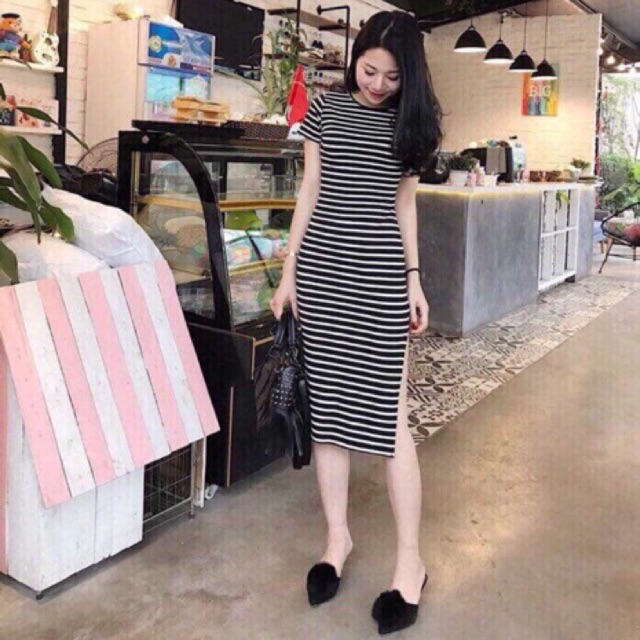 Váy xuông kẻ ngang cotton đẹp - Clip & ảnh thật