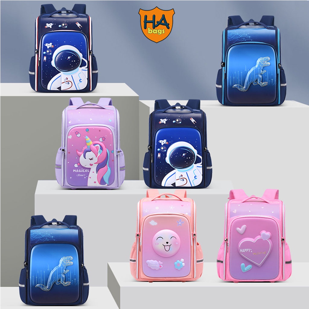 Cặp sách chống gù HA1019, balo đi học kích thước 41x31x21cm phù hợp cho học sinh lớp 4,5,6