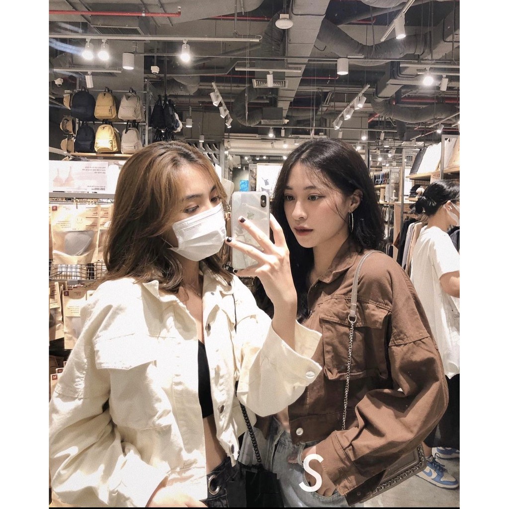 Áo Sơ Mi Croptop Khaki Dài Tay Nữ - Jacket khoác ngoài chất kaki, thiết kế độc đáo, cá tính, kiểu dáng vintage Ulzzang -