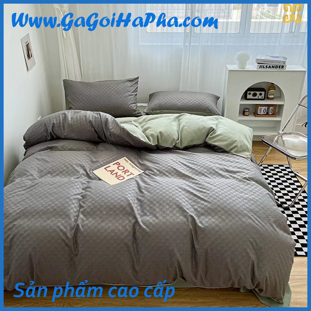 Bộ chăn ga gối Cotton tici vân caro cao cấp, bộ ga giường cotton tici 4 món loại 1 xịn xò