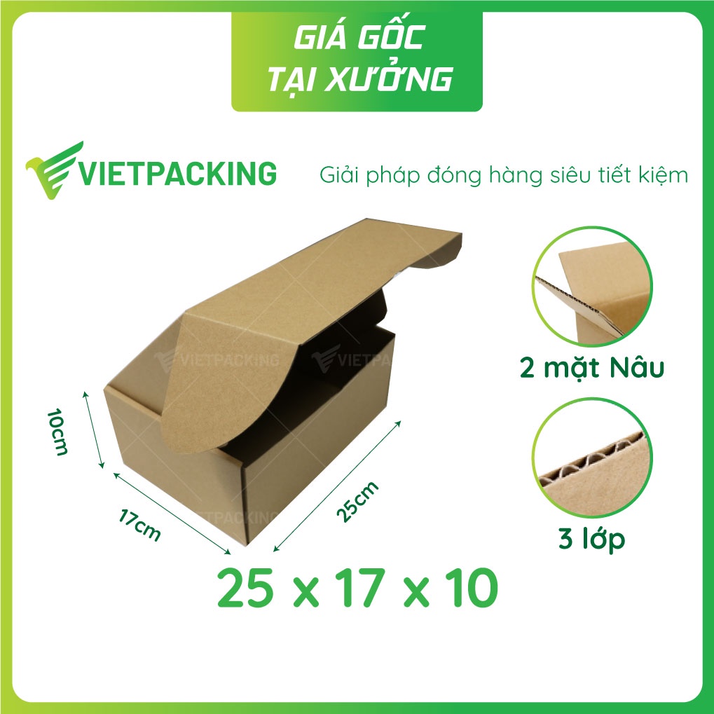 25x17x10 - 25 hộp carton nắp gài hông đẹp, vuông vức, giấy cứng V1012