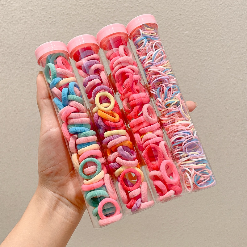Set 50 / 350 Dây Buộc Tóc Cao Su Co Giãn Nhiều Màu Dễ Thương Cho Bé