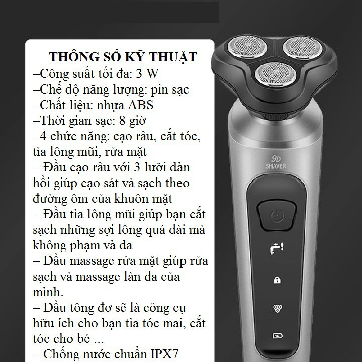 Máy cạo râu Shaver 9D dao cạo râu điện đa năng tốt cho nam pin sạc tiện lợi bảo hành 6 tháng tại cửa hàng Itechcare