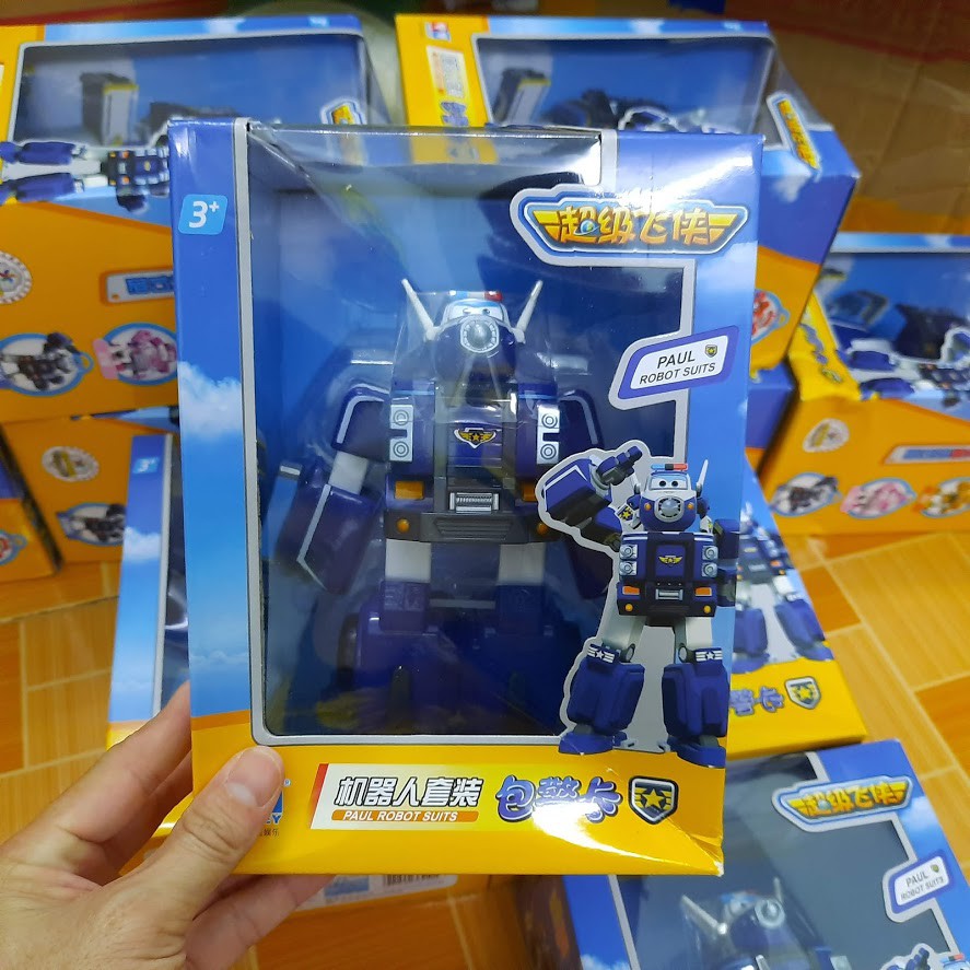 ROBOT BIẾN HÌNH SUPER WINGS kết hợp xe cứu hộ nhỏ mô hình Cảnh Sát Paul đội bay siêu đẳng