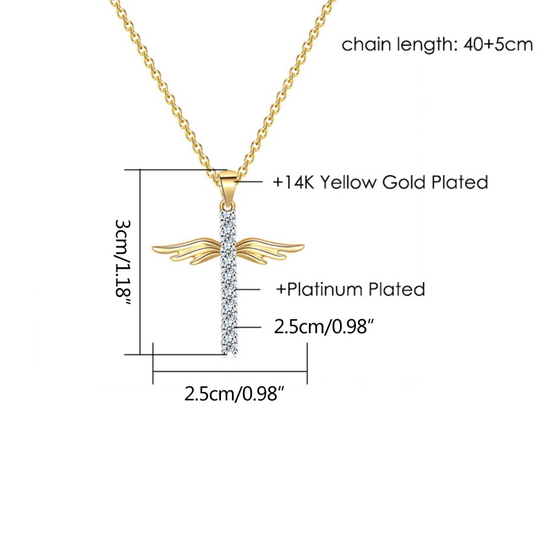 Flgo Vòng cổ Mặt Hình Đôi Cánh Thiên Thần Đính Đá Zircon Phong Cách Âu Mỹ Cổ Điển Đơn Giản Và Hoang Dã