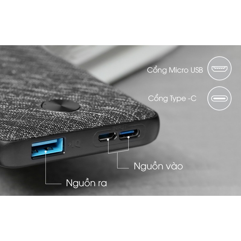 Pin sạc dự phòng Polymer 10.000mAh Type C Anker PowerCore Slim A1229 Đen