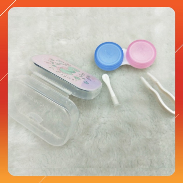 Bộ hộp đựng lens dễ thương có gương 5 in 1 khay trong suốt nhiều màu cute