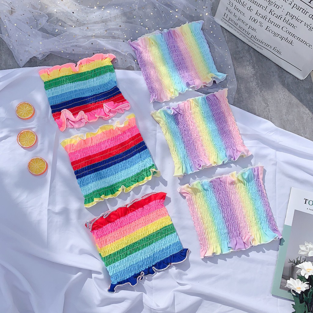Tuyển tập croptop ống  cầu vồng, bò sữa, vải dày xịn sò màu tươi, áo quây rainbow sang chảnh áo kiểu ngang ngực CROQ 72