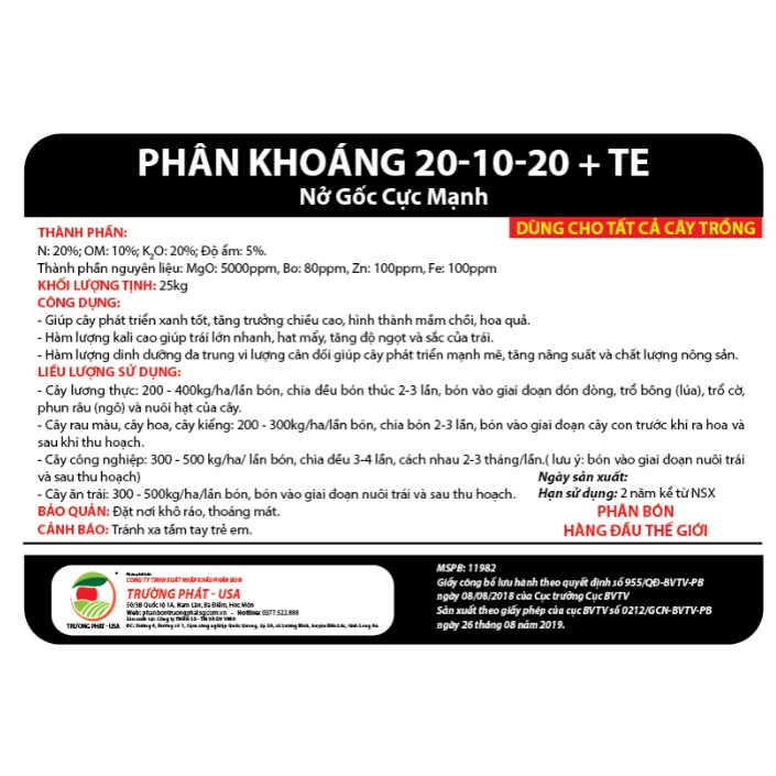 Phân bón 20.10.20 Nở gốc cực mạnh - Túi Zip 1Kg