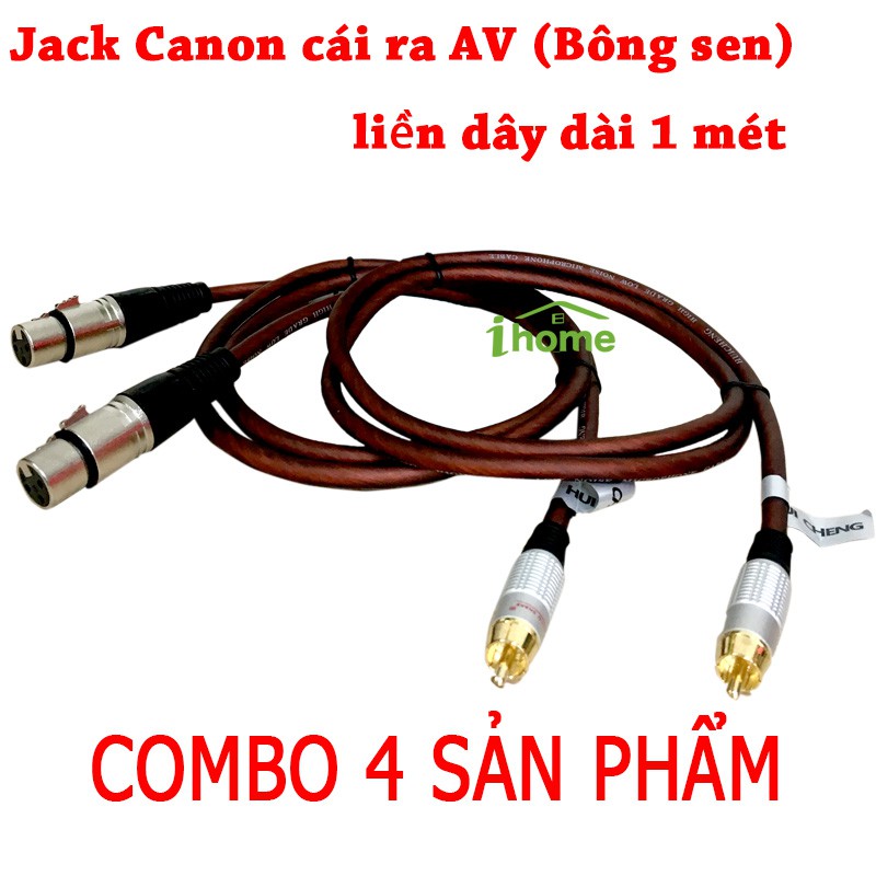 Bộ 4 Jack Canon Cái Ra AV (Bông Sen) Liên Dây Dài 0.8 Mét - Hàng Đẹp, Dùng Kết Nối Các Thiết Bị Âm Thanh