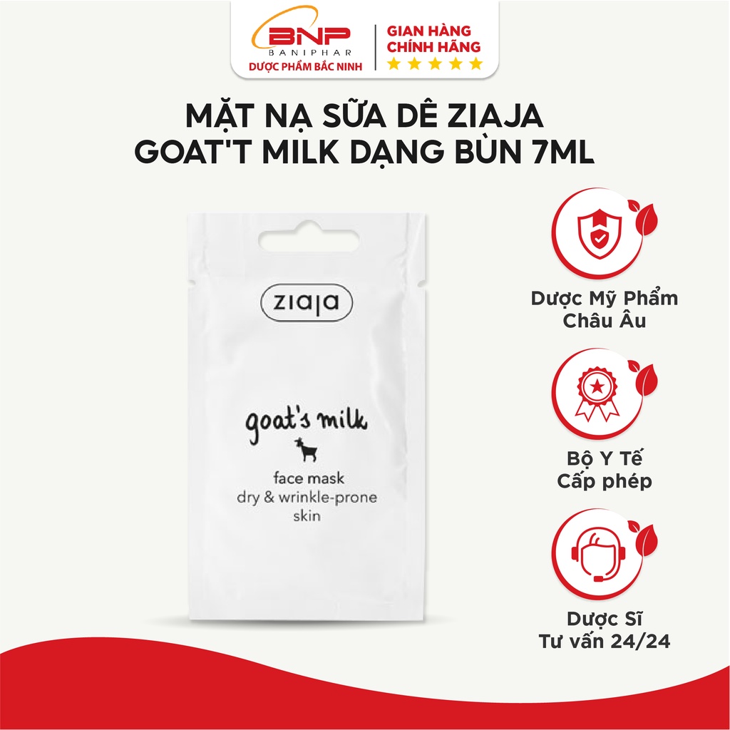 Mặt nạ dưỡng trắng da, chống lão hóa sữa dê Ziaja Goat's Milk Face Mask dạng bùn 7ml